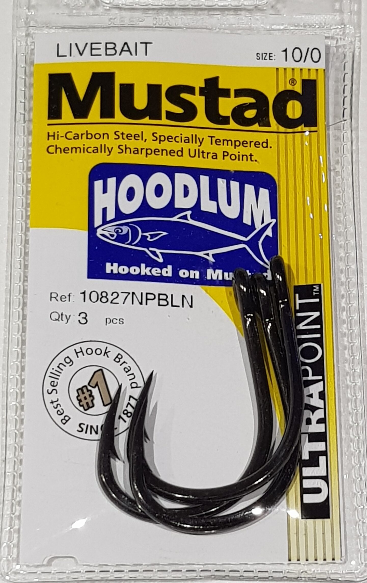 Mustad Hoodlum Live Bait Fishing Hooks 10/0