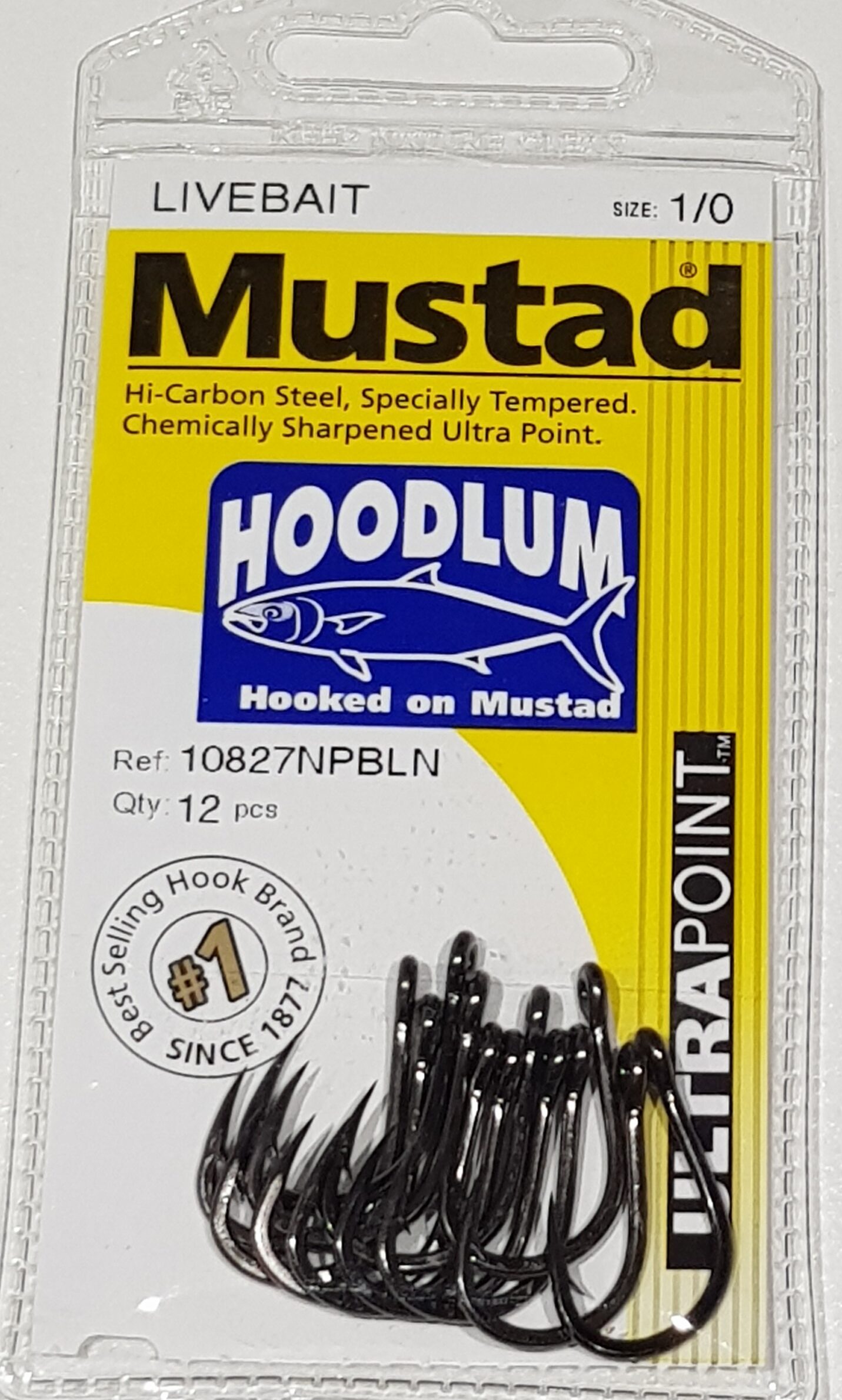 Mustad Hoodlum Live Bait Fishing Hooks 1/0