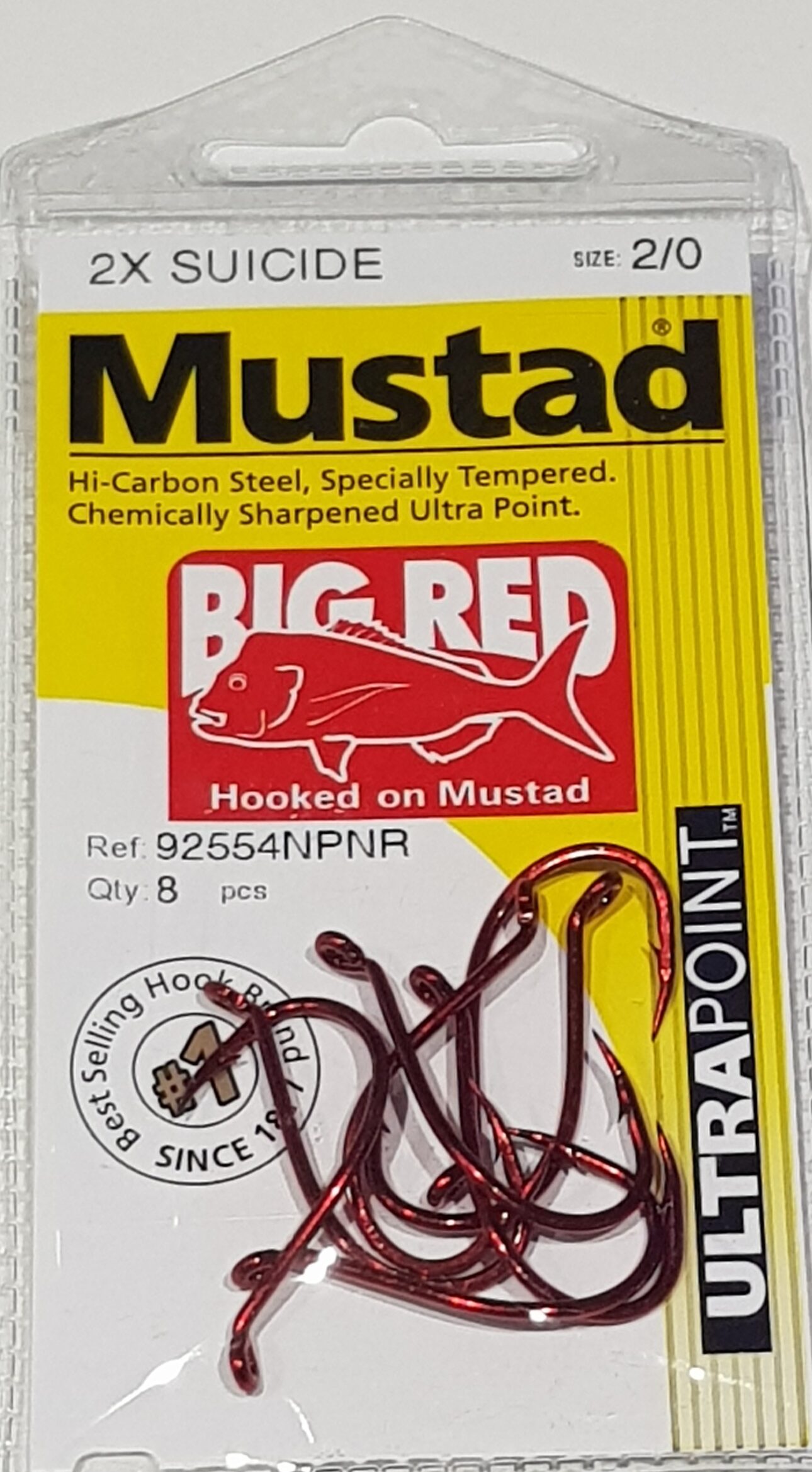 Mustad Big Red Suicide Fishing Hooks 2/0