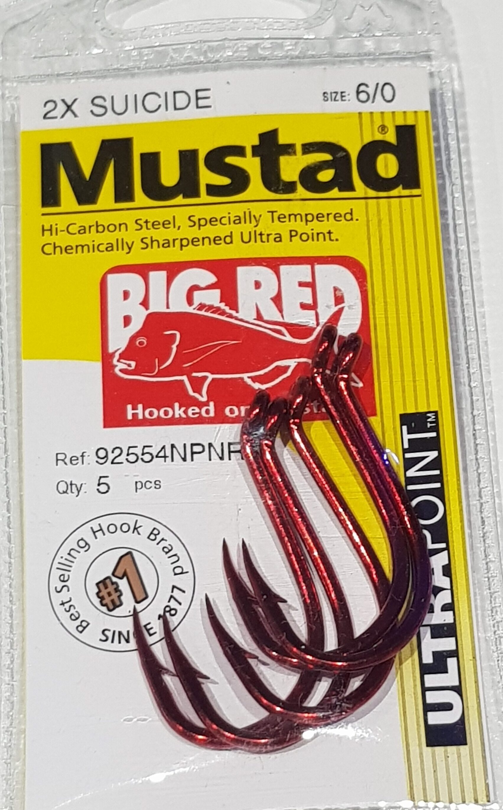 Mustad Big Red Suicide Fishing Hooks 6/0
